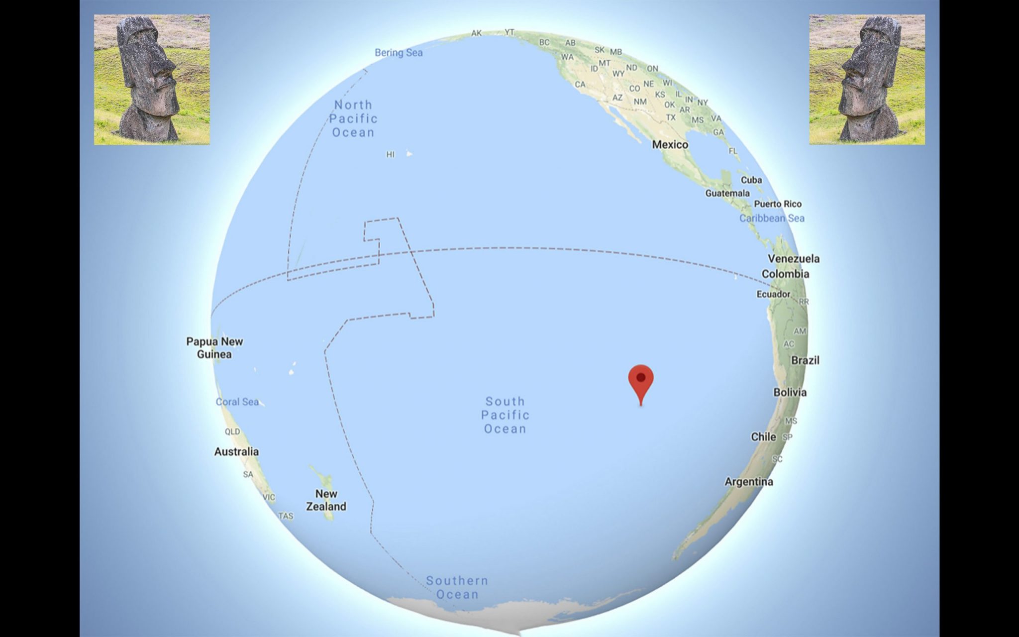 Map Globe Location of Easter Island (Rapa Nui or Isla de Pacua